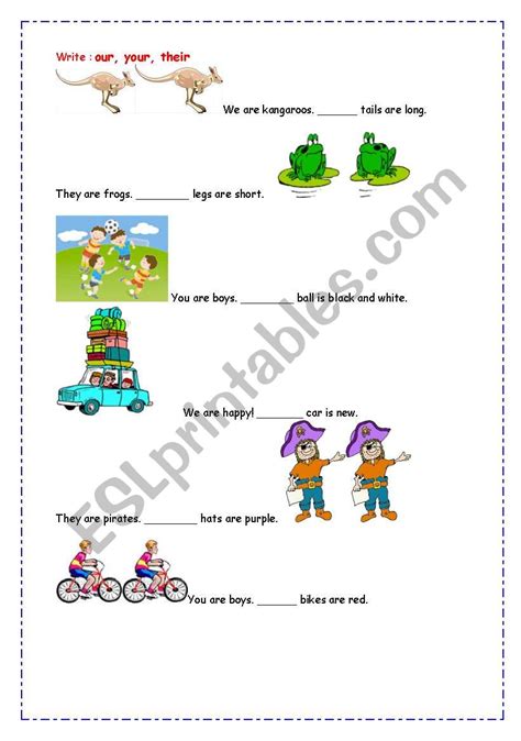 English Worksheets Complete With Our Your Their