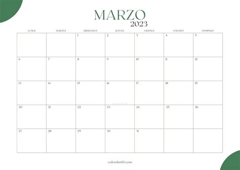 Calendario Marzo 2023 ️ Para Imprimir