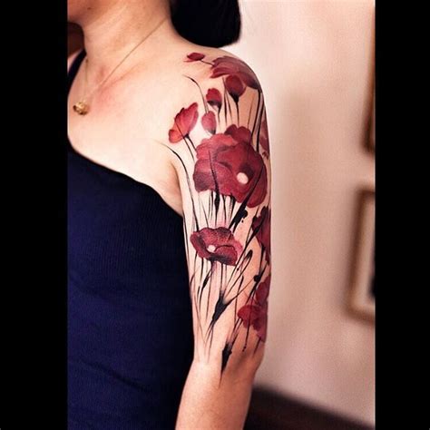 Many Red Poppy Flowers On Shoulder Poppies Tattoo Sleeve Tattoos