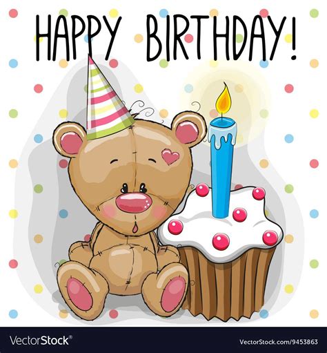 Greeting Card Cute Teddy Bear With Cake Download A Free Preview Or