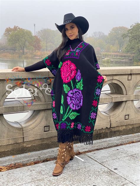Hand Embroidered Full Body Mexican Poncho Peacock Embroidered Etsy