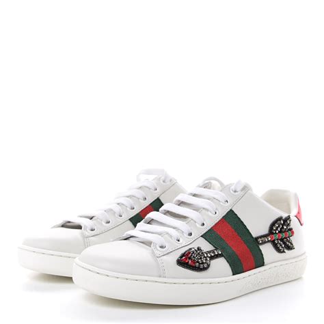 Gucci Calfskin Web Studded Womens Arrow Ace Sneakers 34 White 454406