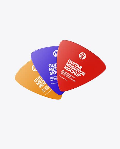 Three Plastic Triangle Guitar Picks Mockup in Object Mockups on Yellow Images Object Mockups