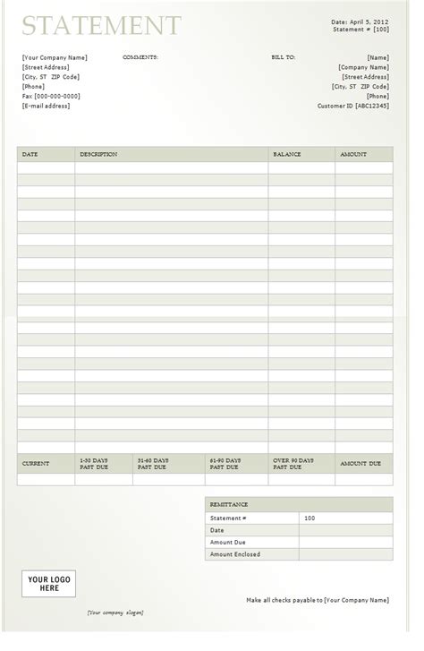 Free Printable Billing Statement Template Printable Templates