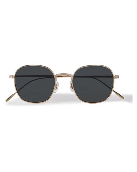 Oliver Peoples Adés Round Frame Gold Tone Polarised Sunglasses In