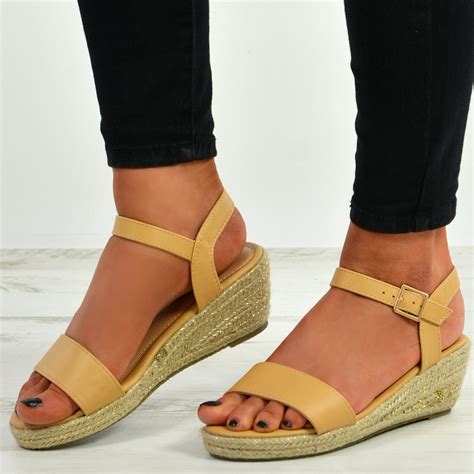 New Womens Ladies Peep Toe Espadrille Ankle Strap Wedge Sandals Summer