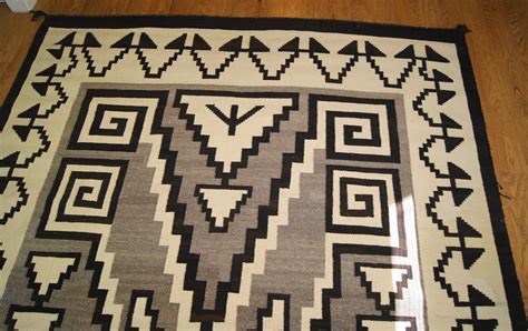 Historic Two Grey Hills Storm Pattern Variant Navajo Rug Weaving For
