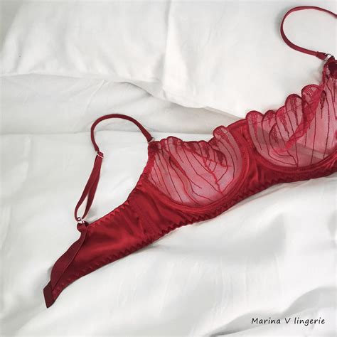 Red Silk Lingerie Set Pure Silk Underwear Sheer Bra Satin Silk