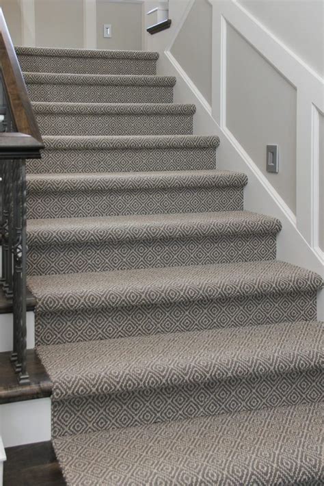 Grey And White Patterned Carpeted Staircase Patterned Stair Carpet