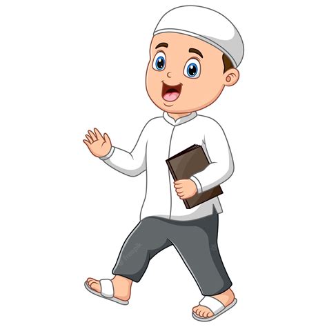 Premium Vector Cartoon Illustration Of Islamic Boy Holding A Book