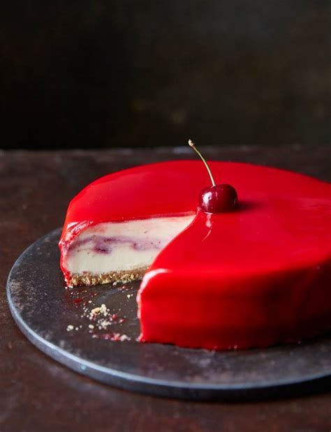 This chocolatey sponge is perfect for a celebration, or halve for smaller crowd. White chocolate and cherry cheesecake with a red mirror ...