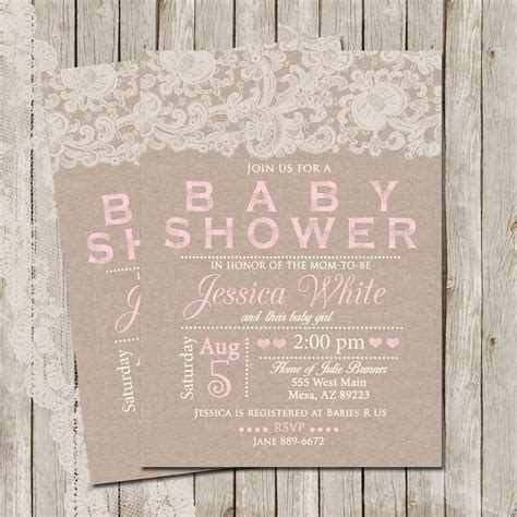 Rustic Baby Shower Invitation Burlap And Lace Invitation Etsy