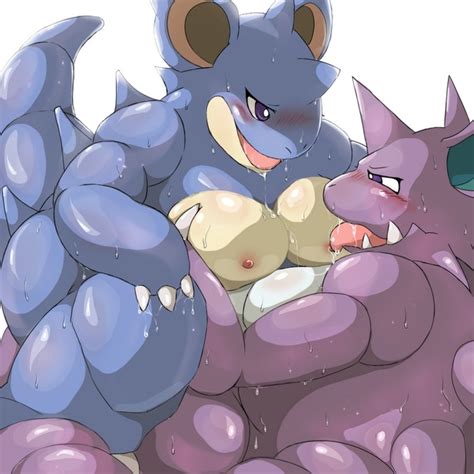 Rule 34 Blue Skin Blush Breasts Color Female Feral Horn Interspecies Male Nidoking Nidoqueen