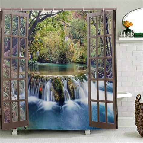 3d Waterfall Landscape Window Waterproof Shower Curtain Or Non Slip