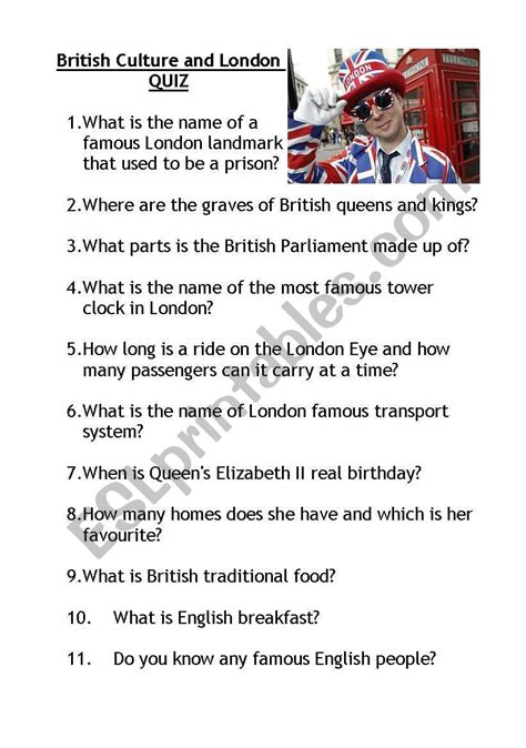 British Culture And London Quiz With Key Esl Worksheet By Magaaa2
