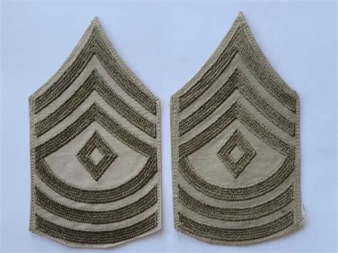 Army Ww2 First Sergeant Chevron Rank Insignia Pair Embroidered On Khaki