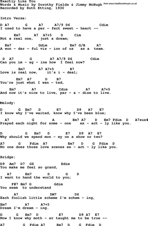 Song Lyrics With Guitar Chords For Exactly Like You Ruth Etting