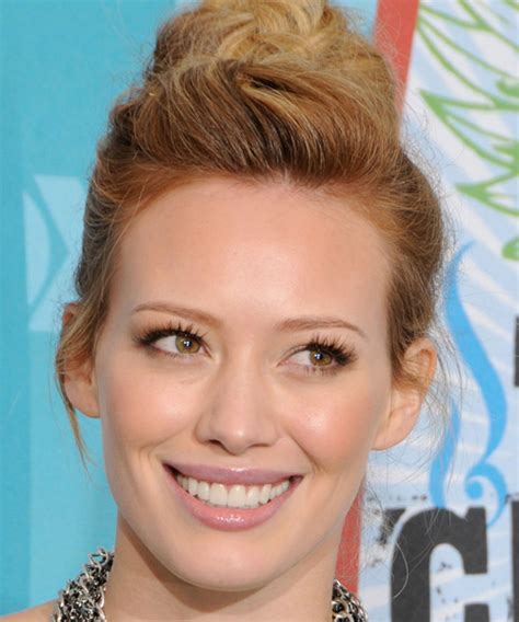 Hilary Duff Long Curly Dark Copper Blonde Updo Hairstyle With Light