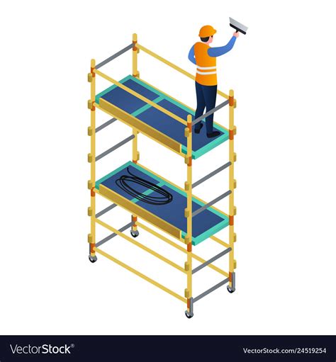 Worker Scaffold Icon Isometric Style Royalty Free Vector