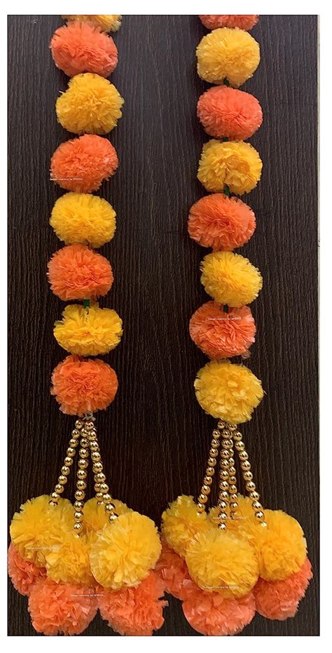 Buy Sphinx Artificial Marigold Fluffy Flowers And Golden Pearlsbeads