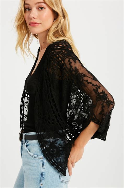 Black Kimono Sheer Kimono Lace Kimono Short Kimono Bohopink