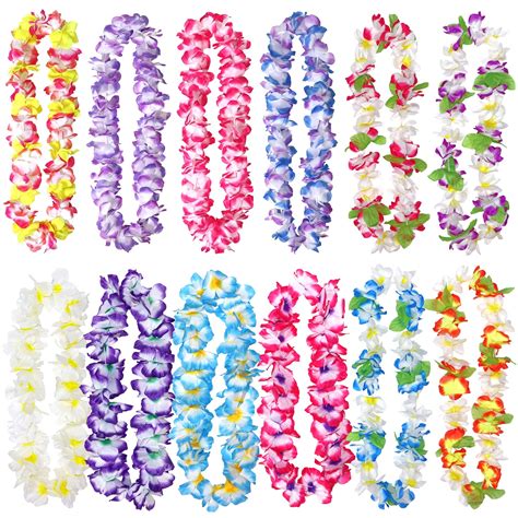 12 Pack Thickened Hawaiian Leis Floral Necklace For Hula Dance Luau
