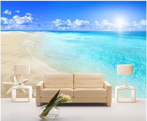 Wdbh Custom Photo 3d Wallpaper Hd Beach Waves Landscape Living Room