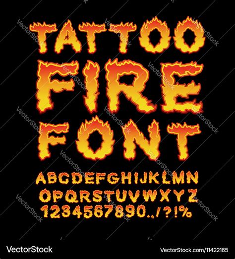 Tattoo Fire Font Flame Alphabet Fiery Letters Vector Image