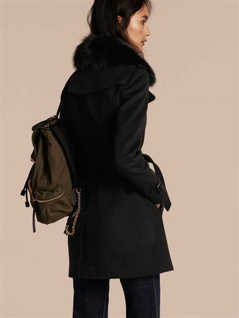 Fox Fur Collar Wool Cashmere Trench Coat In Black Women Burberry Canada