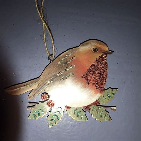 Gisela Graham Red Robin Christmas Tree Decoration Hanging Vintage Style