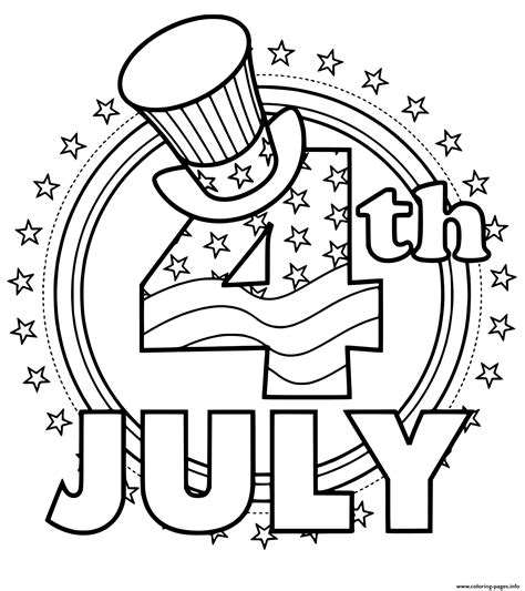 4th Of July Hat Stars Flag Coloring Page Printable