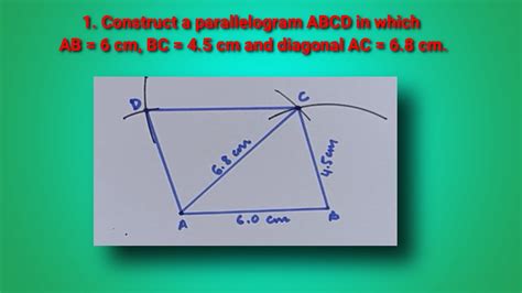 Easily convert inches to centimeters, with formula, conversion chart, auto conversion to common lengths, more. To construct a parallelogram ABCD in which AB = 6 cm, BC ...