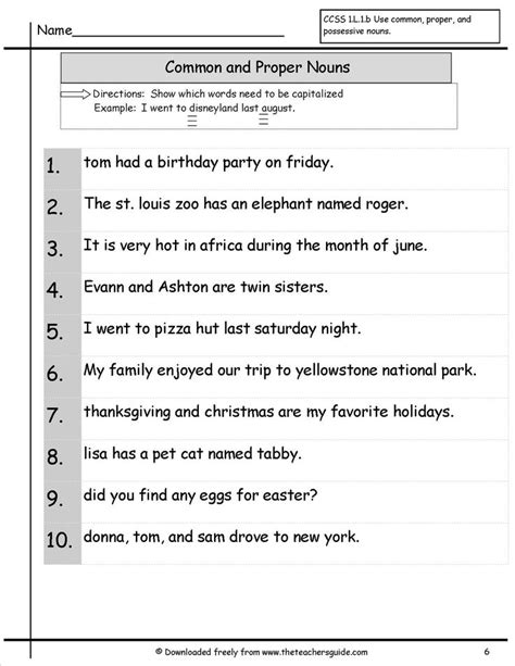Common And Proper Nouns Printable Worksheets