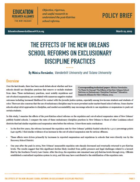 The Effects Of The New Orleans School Reforms On Exclusionary