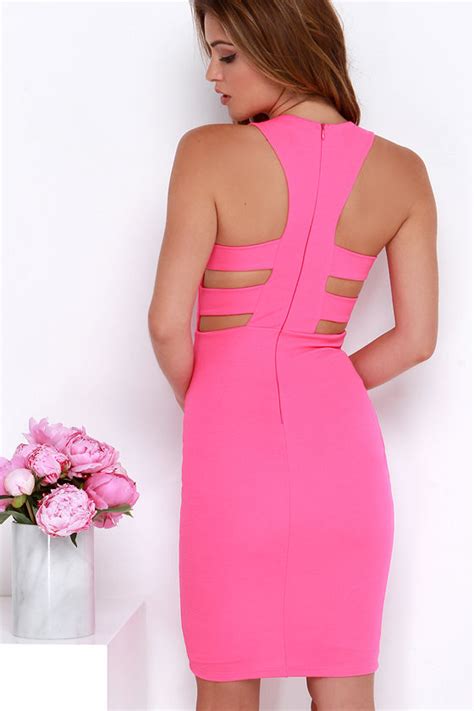 Hot Pink Dress Bodycon Dress Midi Dress 4800 Lulus