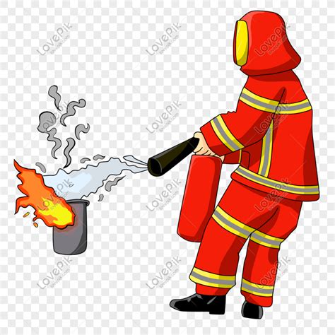Gambar Ilustrasi Pemadam Kebakaran Yang Digambar Tangan Kartun Png