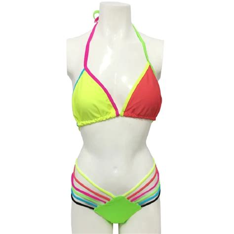 2016 Neon Bandage Bikini Bright Color Sexy Bikini Push Up Swimwear Hot Sexy Women Swimsuit
