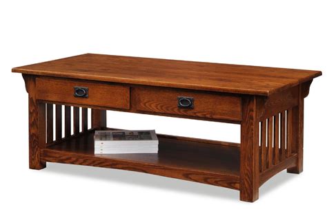 Leick 8204 Mission Coffee Table With Drawers And Shelf Medium Oak