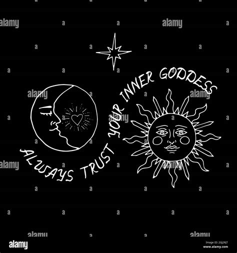 Vintage Mystic Sun And Moon Illustration With Lettering Stock Vector