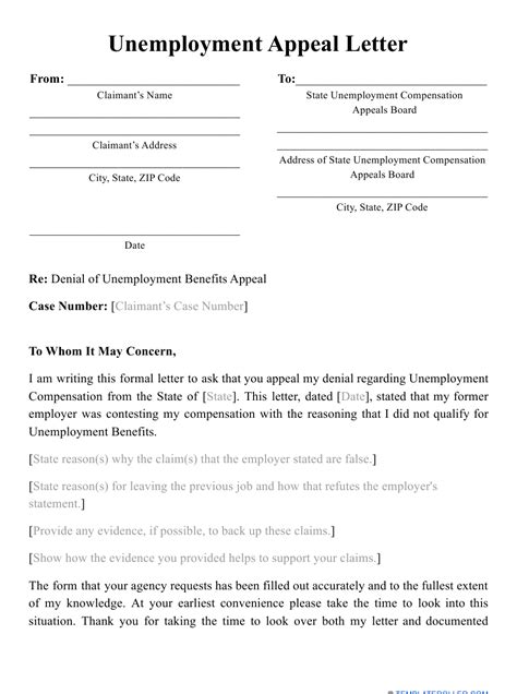 Unemployment Appeal Letter Template Business
