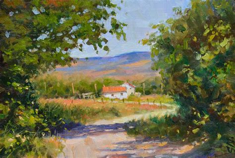 French Farm House Landscape Oil Painting On Gesso Countryside Of