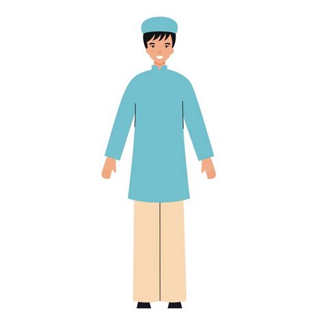 Vietnamese Man In Traditional Clothes Lucky Guy From Vietnam Vector Illustration In Flat Style