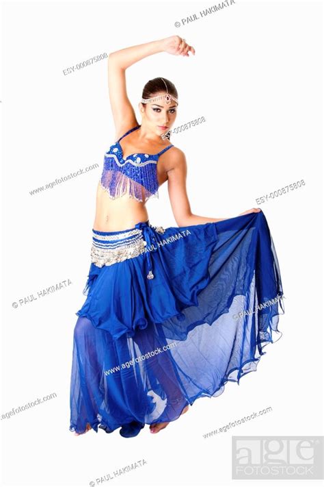 Beautiful Arabic Belly Dancer Harem Woman In Blue With Silver Dress And