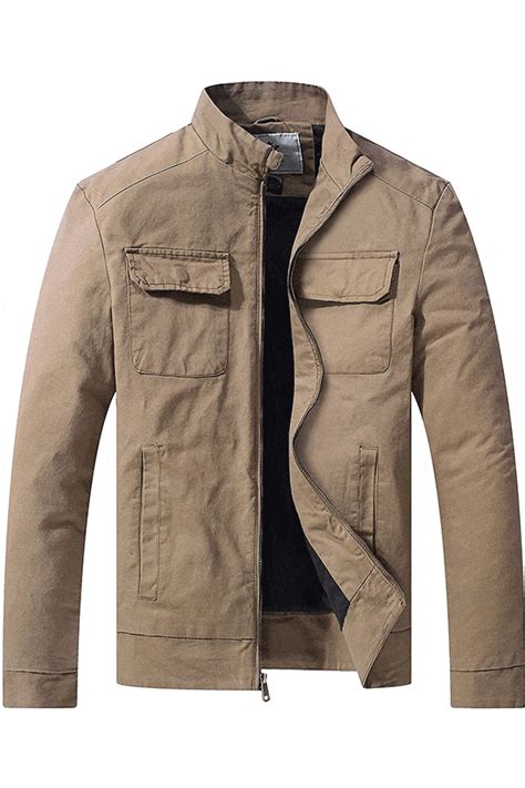 Wenven Mens Cotton Canvas Lightweight Casual Military Jacket Vintage