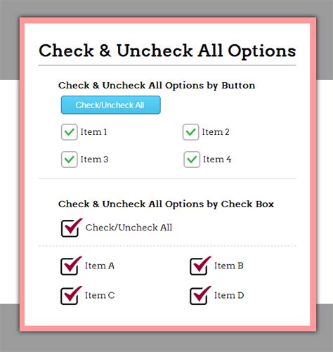 JQuery Uncheck Check All Checkboxes FormGet