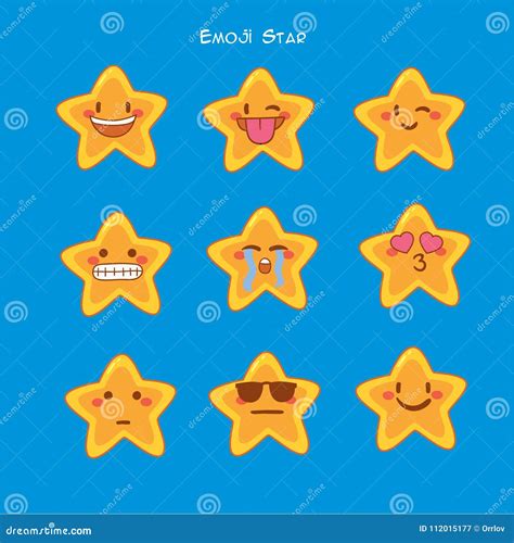 Star Emoji Cute Emoticons Face Icon Kawaii Vector Illustration