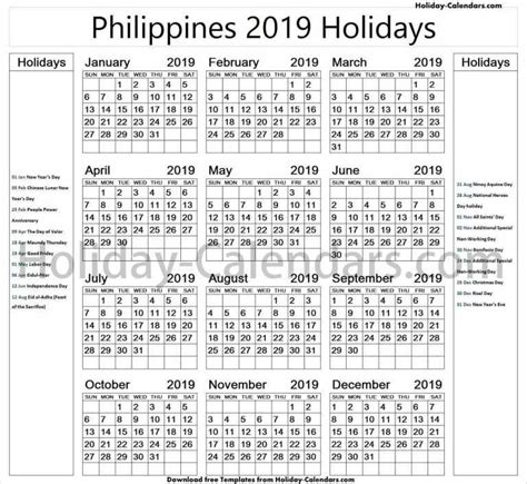 Philippines Holidays 2019 Printable Holiday Calendar Holiday