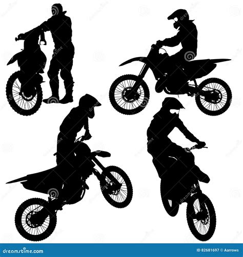 Set Of Biker Motocross Silhouettes Vector Illustration Stock Vector