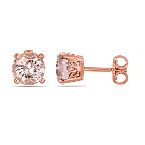 Pink Peach Morganite Stud Earrings Handmade Gallery Design 14k Rose
