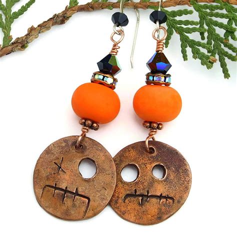 Halloween Goblin Earrings Orange And Black Handmade Jewelry For Women